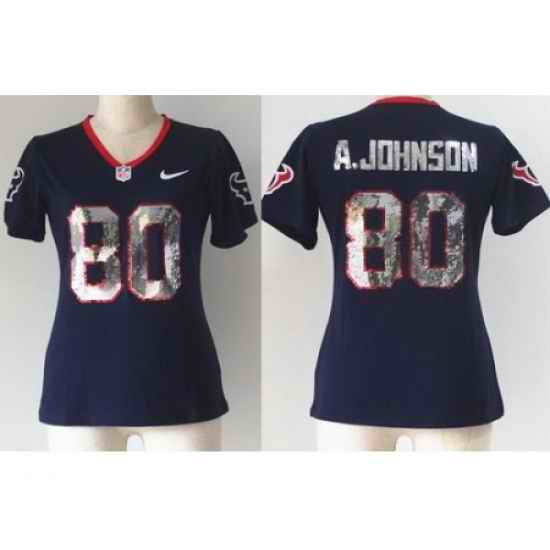 Women Nike Houston Texans 80 Andre Johnson Blue Handwork Sequin lettering Fashion NFL Jerseys